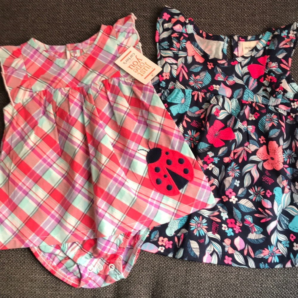 2 new and like new dresses 9 and 12 months